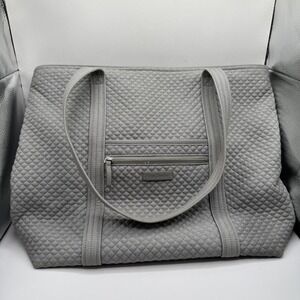Vera Bradley Quilted Tote Bag Women Large Gray Solid Cotton Shoulder Weekender